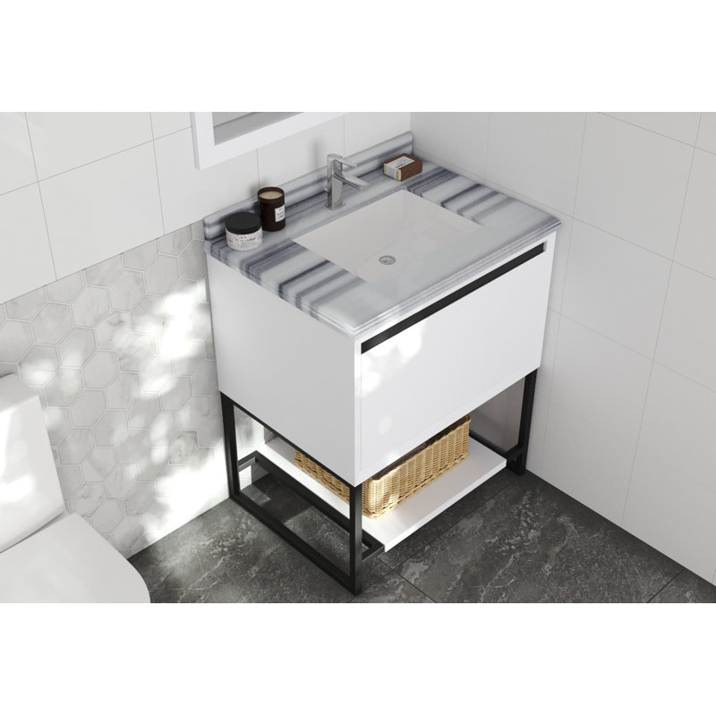 Ensemble de meuble-lavabo simple 30 po Riey, Bandes blanches, Blanc