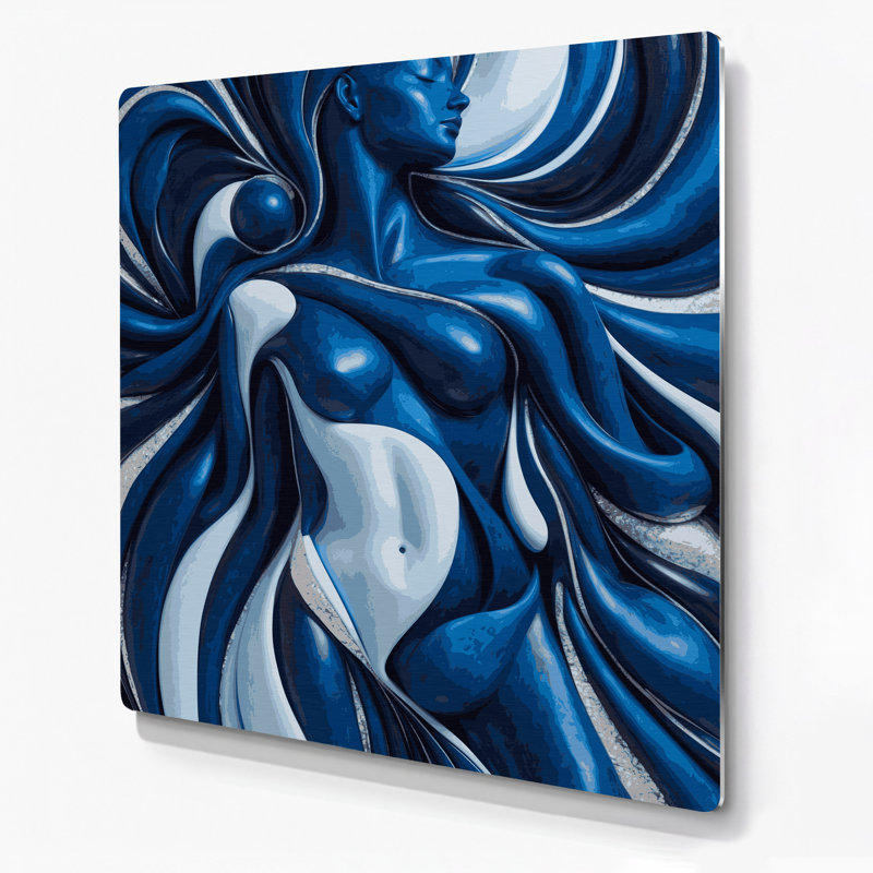Art mural abstrait en métal bleu figuratif abstrait 12, H 16 po x l 16 po