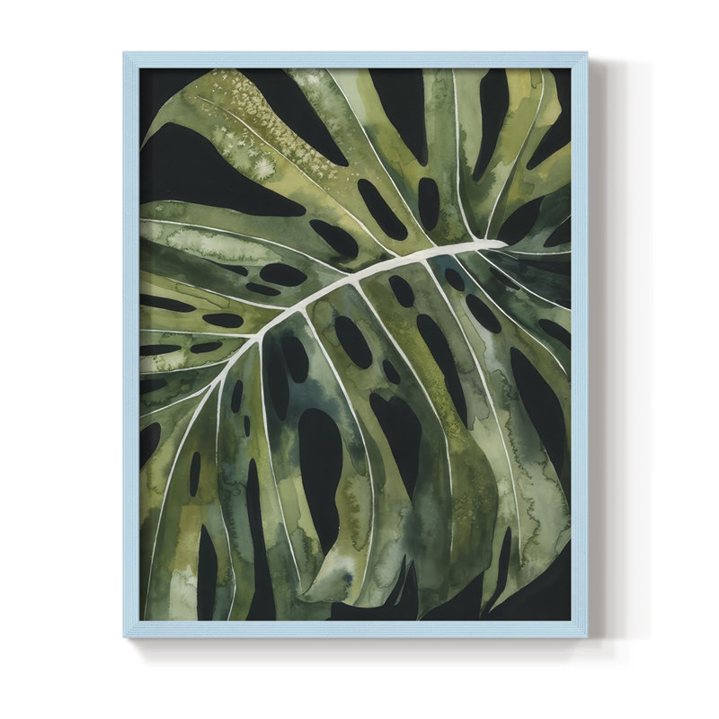 Reproduction encadrée Nocturnal Monstera II - bois massif, H 21 po x l 17 po, Bleu