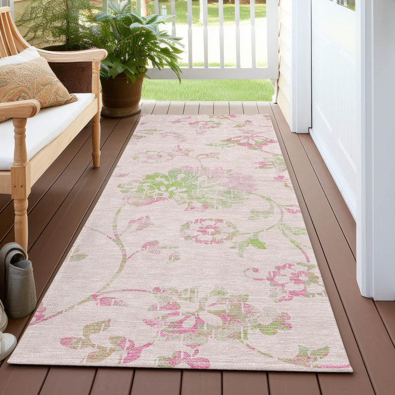 Malek Washable Floral Indoor / Outdoor Rug, Runner 2'3" x 7'6"