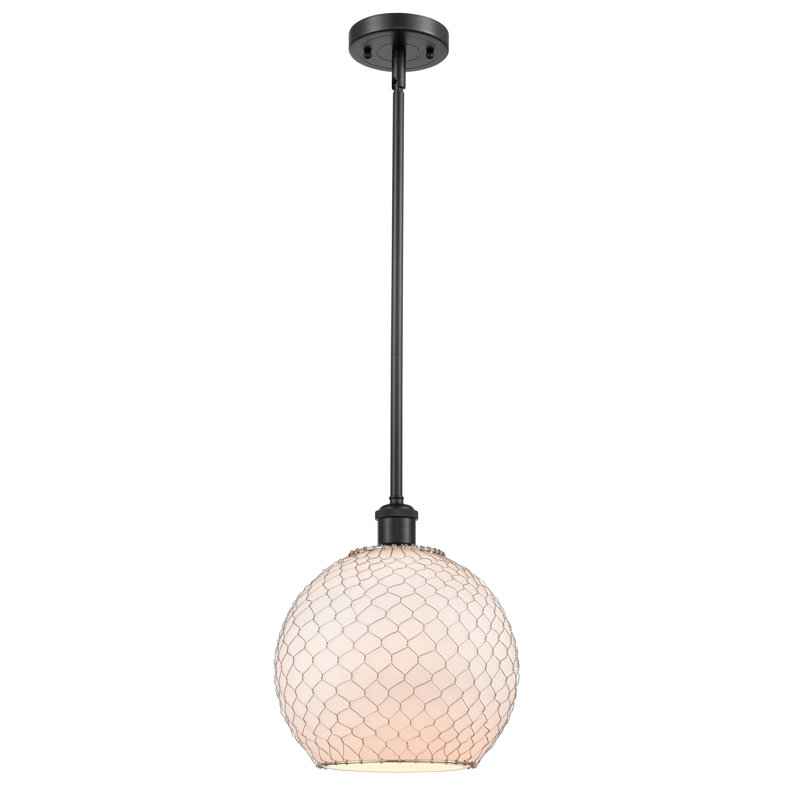 Luminaire sphère suspendu 1 lumières simple Egger, H 13 po x l 10 po x P 10 po, Blanc / Nickel, Nickel poli
