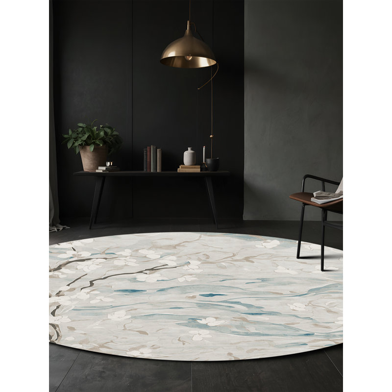 Machine Washable Gray Area Rug, Round 6'