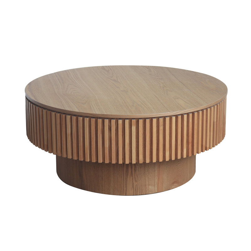 Round Coffee Table with Storage Solid Wood Veneered Modern Coffee Table Accent Tea Table for Living Room, Bedroom, Apartment or Office