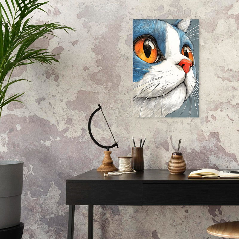 Art mural contemporain chat curieux, 24" H x 16" W