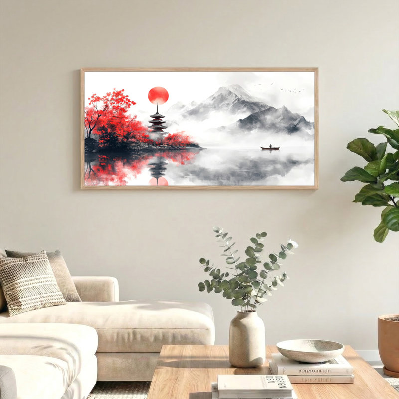 Tableau encadré sur toile représentant un paysage japonais, 122 x 61 cm (48 x 24 pouces)., 48 x 24 pouces