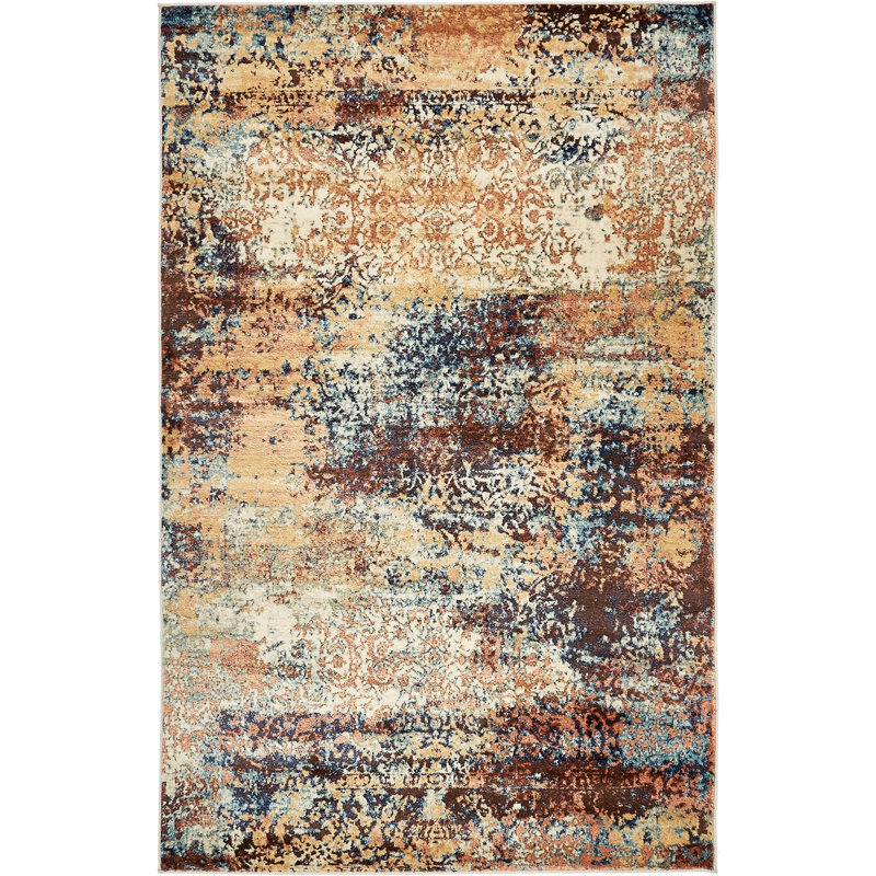Tapis rouge brique à motif abstrait Elleker, Rectangle 5 pi 1 po x 8 pi
