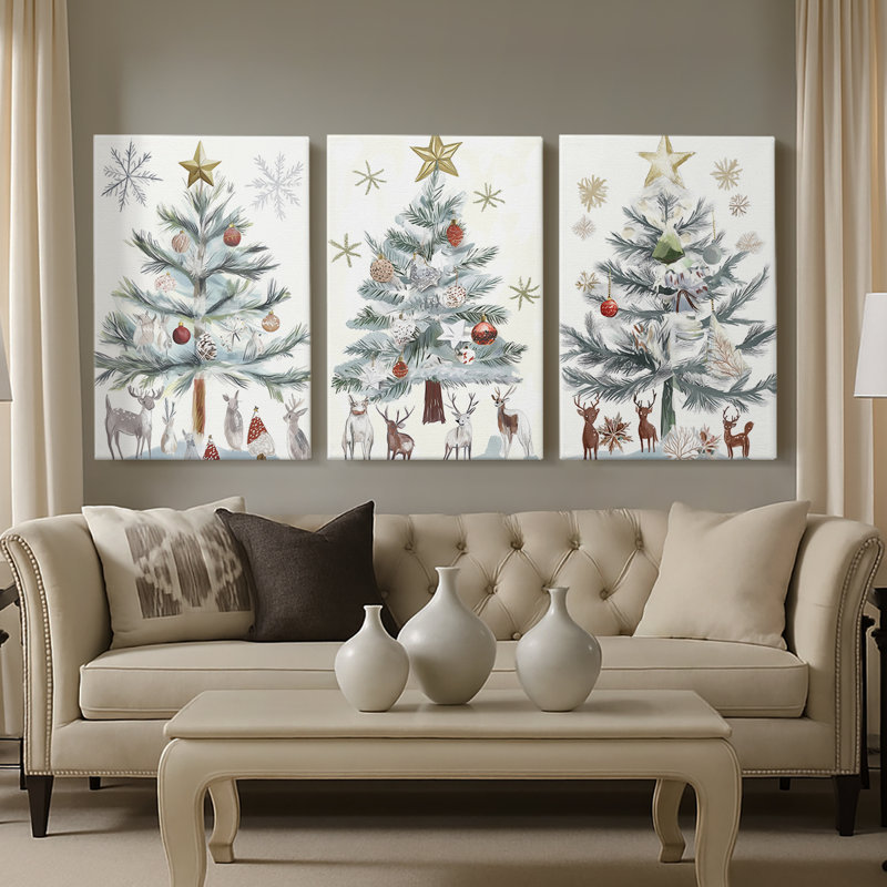 Christmas Holiday Art CCCX  -Custom Wrapped Gallery Canvas - 3 Pieces, 12" H x 24" W