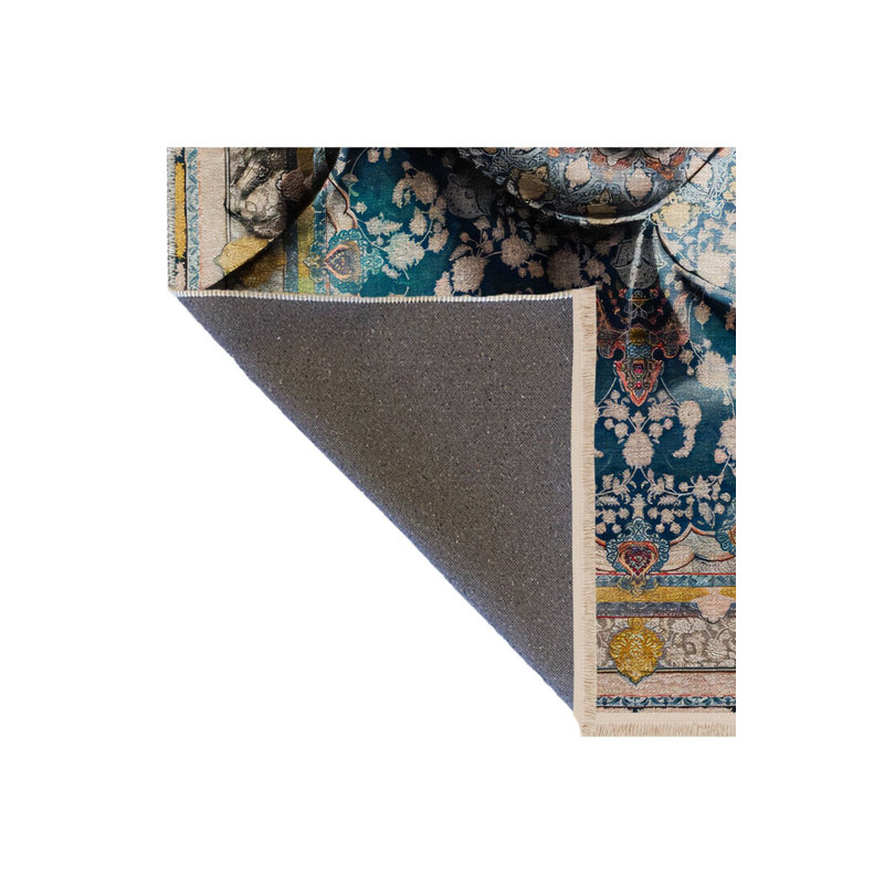Tapis bleu abstrait lavable à la machine, Sous-tapis rectangulaire 4 pi 7 po x 6 pi 7 po inc