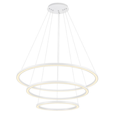 31'' Modern LED Chandelier with White Finish For Living Room, Dining Room, Foyer – Integrated LED – Adjustable Rings and Height