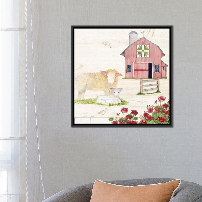 « life on the farm ii », reproduction sur toile, H 18 po x l 18 po x P 1,5 po, Toile avec cadre noir, Pas de tapis