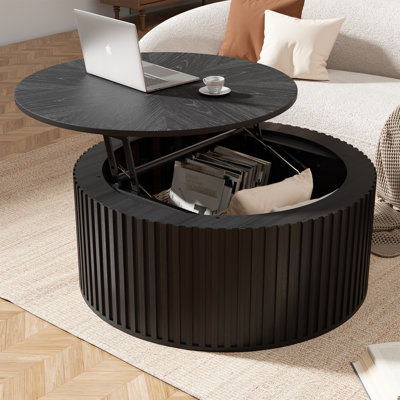 Table basse à plateau relevable avec rangement Ansel, table basse ronde en bois massif