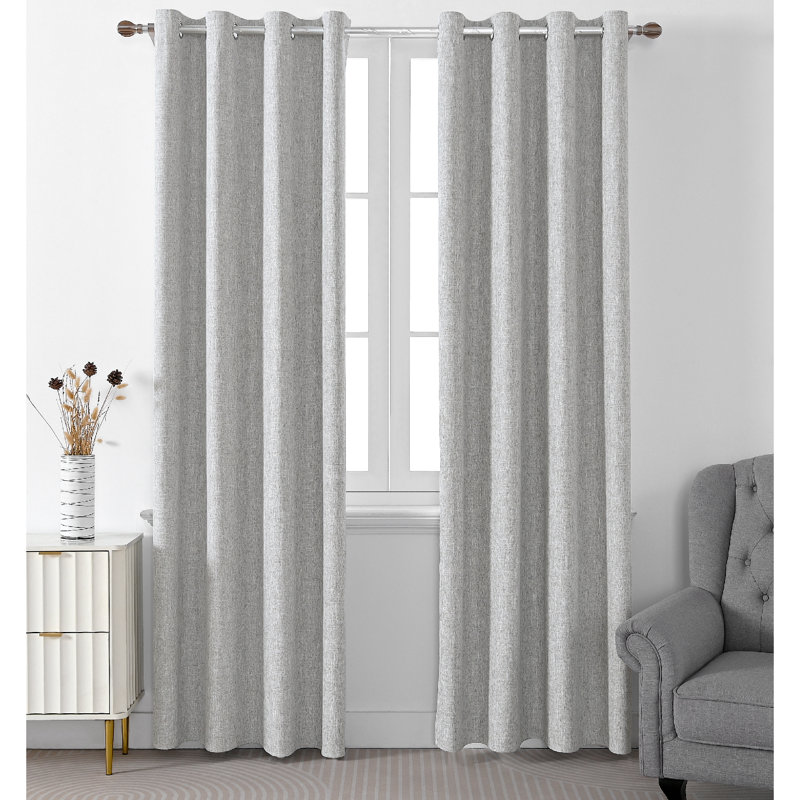 Leming Linen Like Polyester Blackout Room Darkening Grommet Curtain Pair, 52" W x 96" L, Light Gray