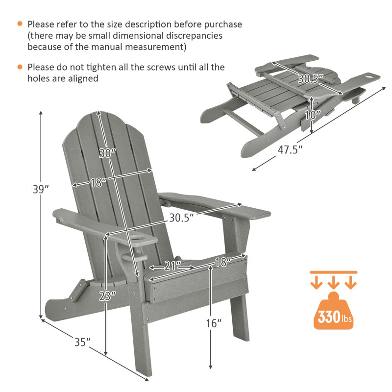Foldable Outdoor Adirondack Chair, Gray
