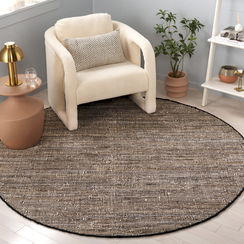 Abiodun Hand Woven Denim/Cotton Rug in Black/Beige, Round 6'
