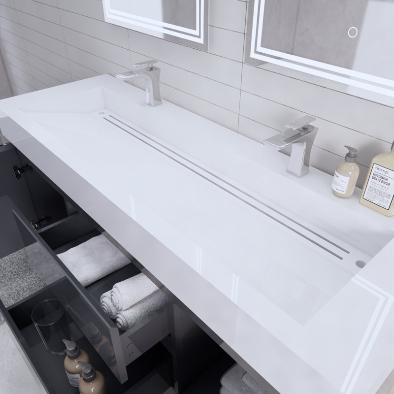 Babajide Bathroom Vanity with Acrylic Top, High Gloss Gray