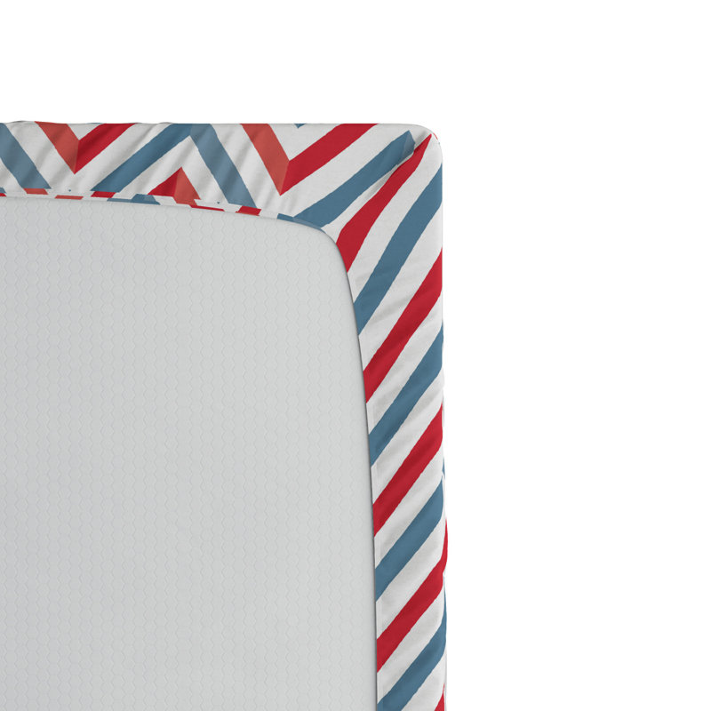Microfiber Chevron Fitted Sheet, Twin XL Fitted Sheet, Red/Blue Chevron