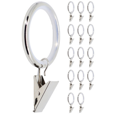 Anneaux de rideau avec pince MERIVILLE - 1,5 po de diamètre intérieur, pour tringle jusqu'à 1 1/4 po (ensemble de 14 avec insert, étain)