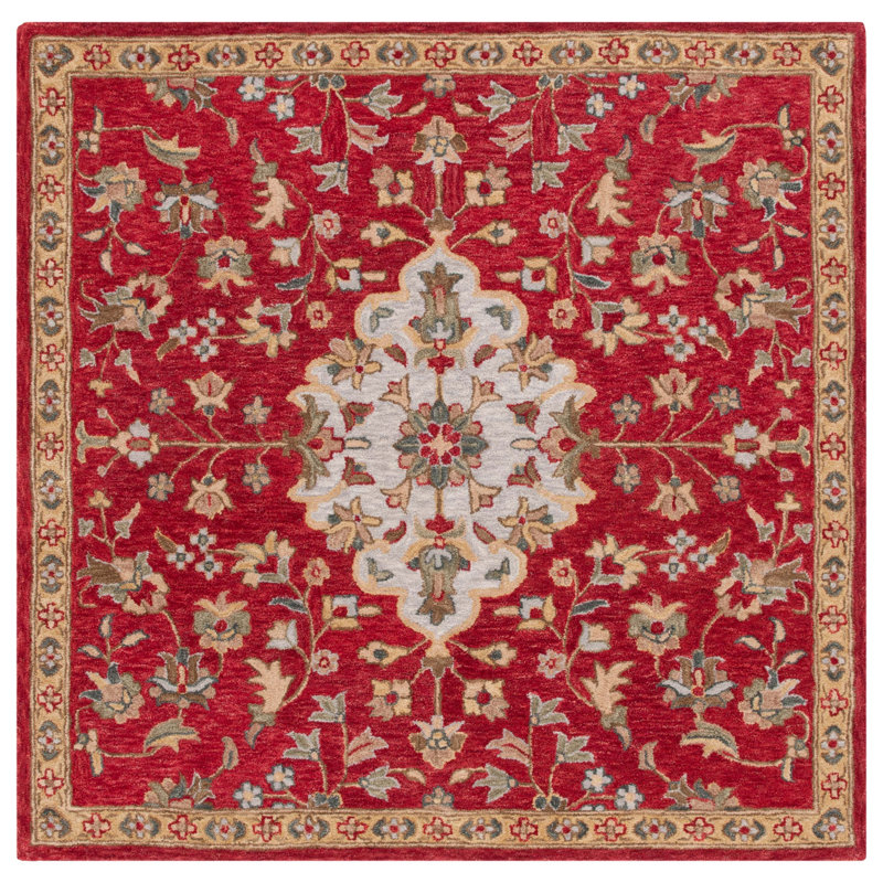 Jaxson Blossom Hand Tufted Wool Cotton Floral Rug in Beige/Red, Square 6'