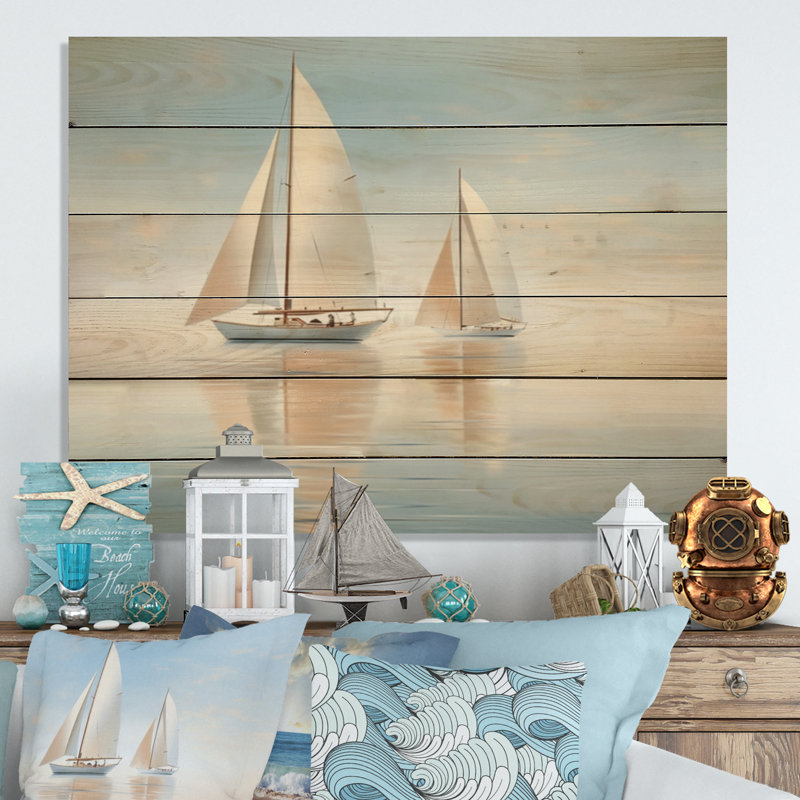 Voilier harmonieux «I» sur impression sur bois, H 24 po x l 32 po x P 0,78 po