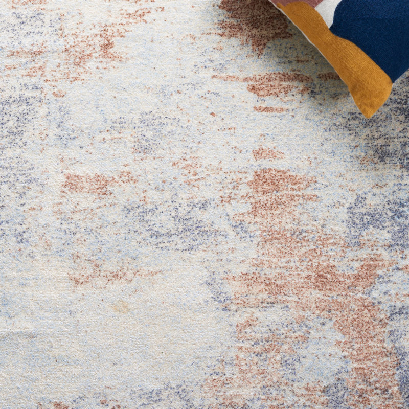 Tapis abstrait en laine / viscose touffeté à la main Dumfries - bleu clair / ivoire, Carré 6 pi