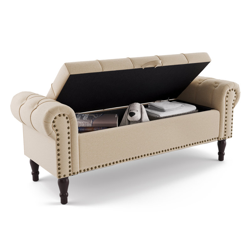 Banc de rangement rembourré Dawsey, H 19,6 po x l 50,7 po x P 17,1 po, Lin jaune blé