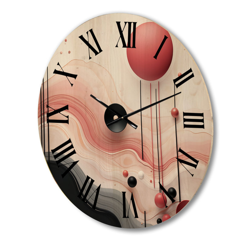 Horloge murale géométrique moderne «Happy Flowers of Rhythmin» rose et bleu I, Petit