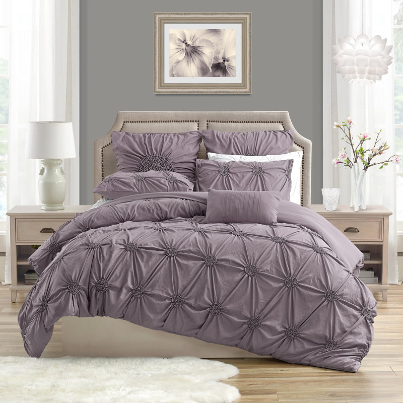 Ensemble de housse de couette en microfibre , Mauve, Housse de couette grand + 2 taies décoratives