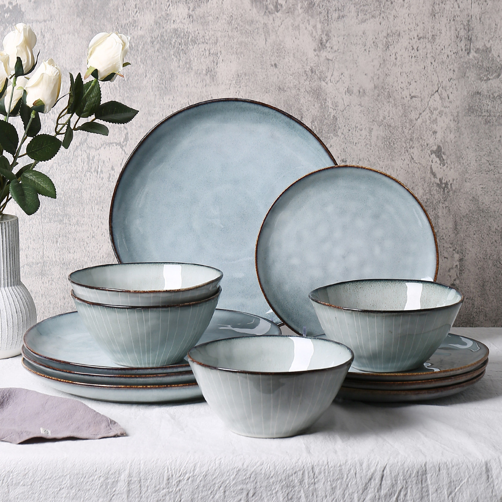  Poise 12 Piece Stoneware Dinnerware Sets ,service For 4, Blue