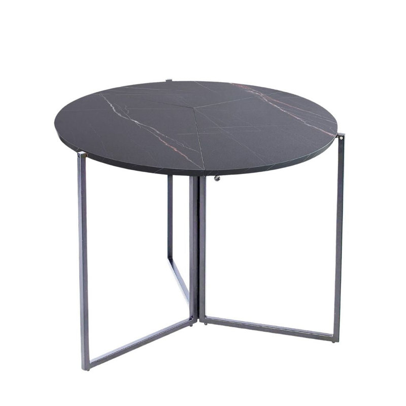 43" D Round Folding Card Table – Space-Saving Trifold Design with Iron Base and Engineered Wood Top, Black Carrera, 43"