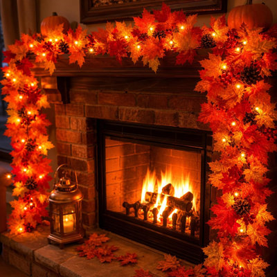 Guirlande lumineuse d'automne de 2,74 m avec pommes de pin et baies, 50 ampoules à incandescence, guirlande artificielle luxuriante pour l'Halloween, l'Action de grâce, la fête des récoltes et décoration intérieure et extérieure