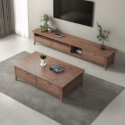 Ensemble de table basse et meuble télé en bois massif