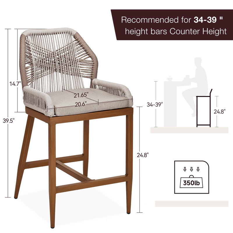 Ensemble de 2 tabourets de bar d'extérieur à hauteur de comptoir avec dossier, 4, Grain du bois