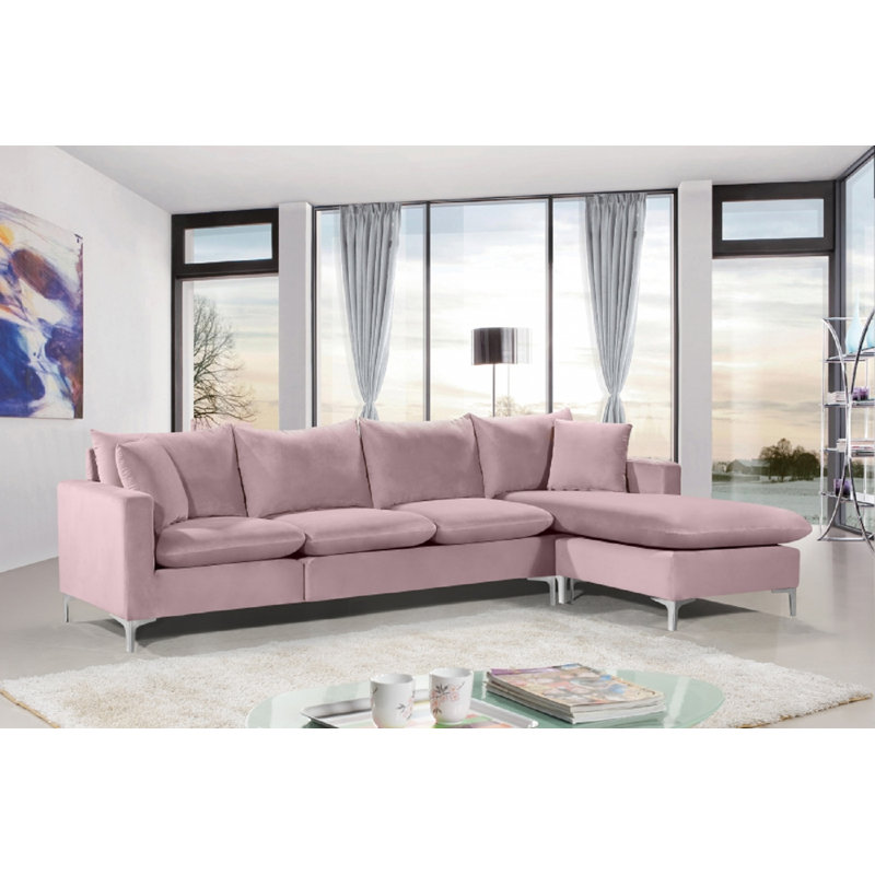 Canapé et méridienne réversible en velours Naomi, Velours rose