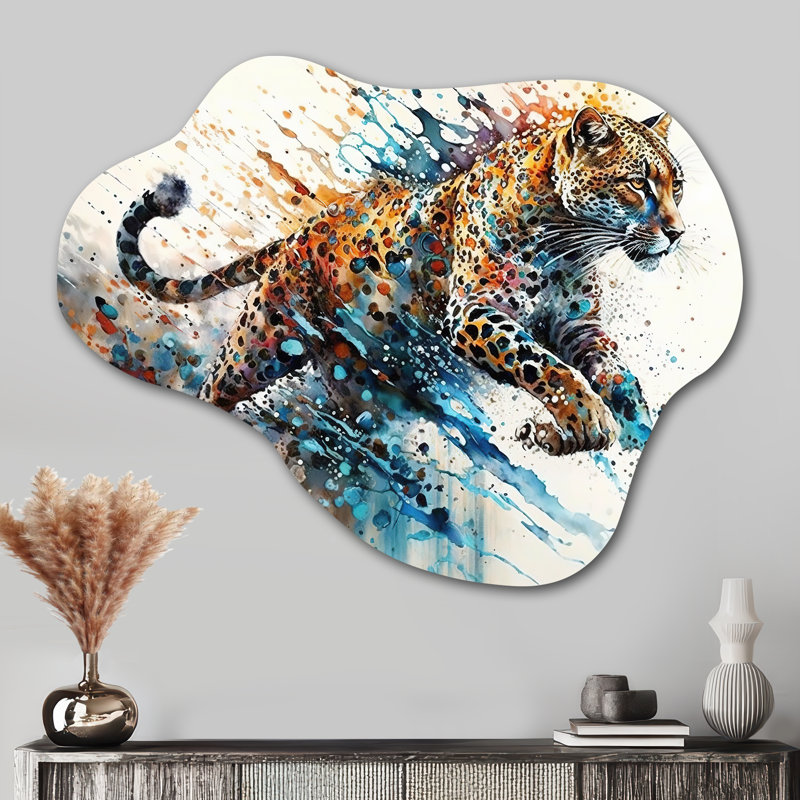 Guépard - guépard asymétrique, décoration murale sculpture en métal nuage, H 27 po x l 35 po