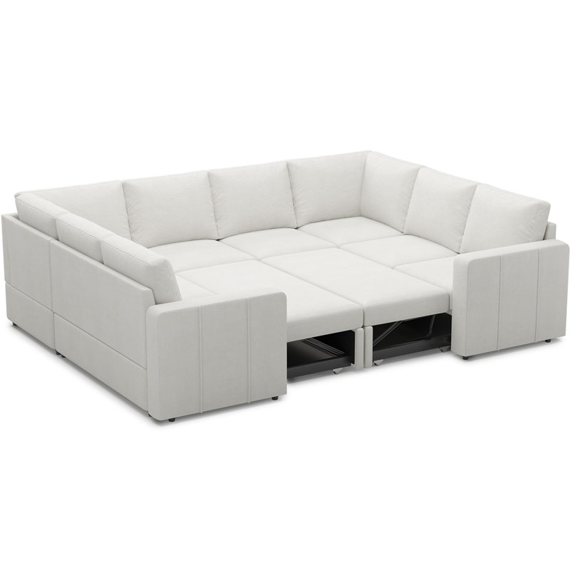 Divan-lit modulaire convertible en U Seybert, Chenille beige