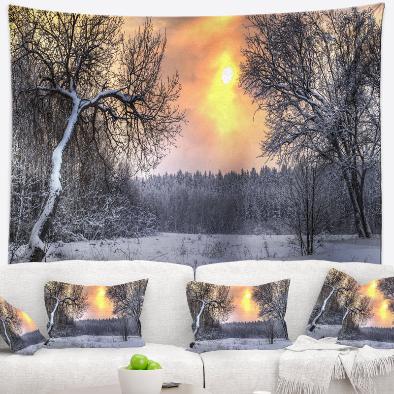 Paysage d'hiver avec tapisserie soleil, H 32 po x l 39 po