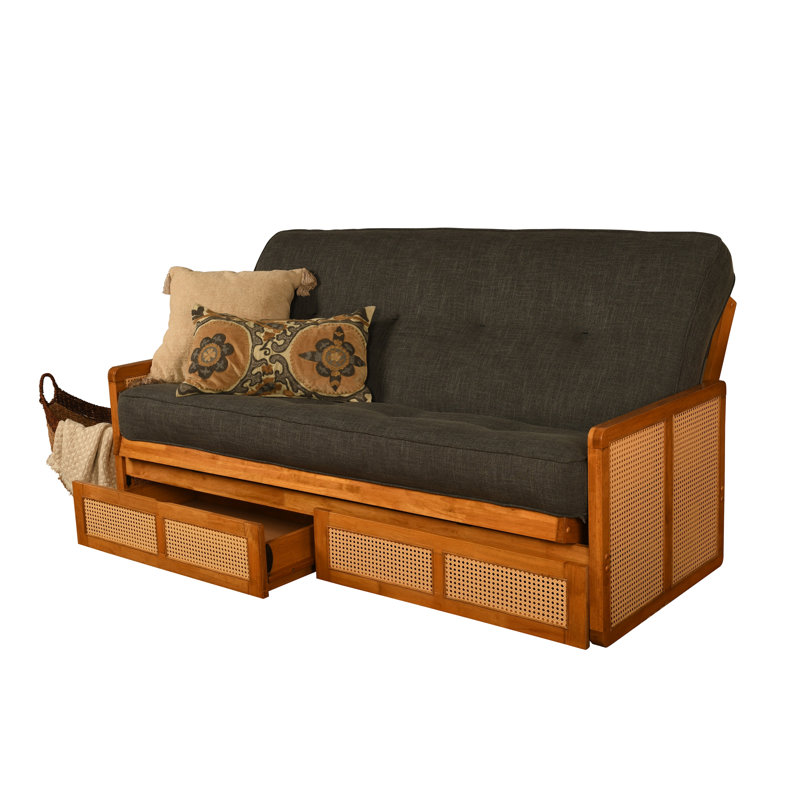 Futon double avec rangement Bridyn avec matelas, Lin Bridyn gris anthracite
