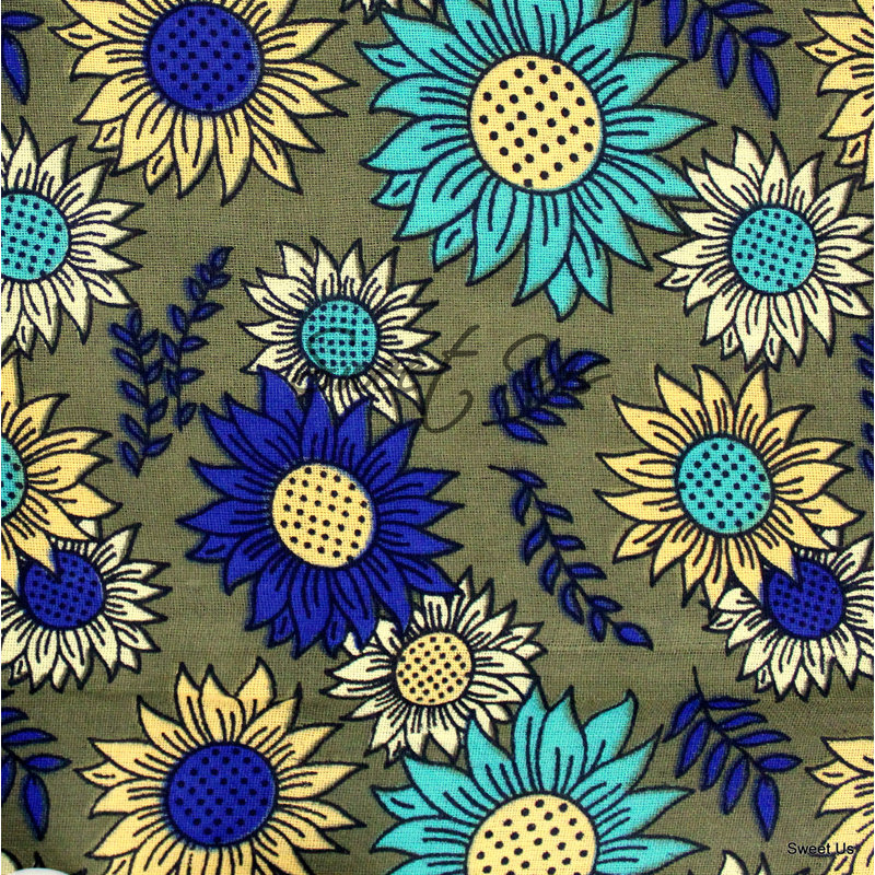 Cotton Sunflower Floral Tablecloth Rectangle Blue Olive Kitchen Dining Linen, Olive