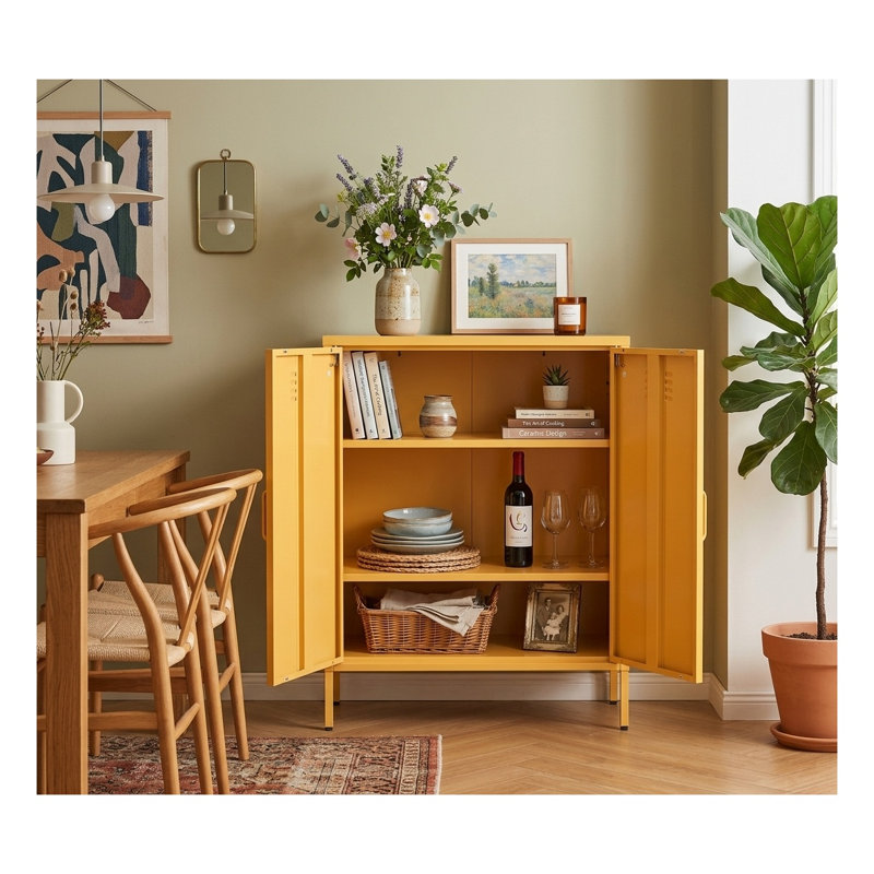 Armoire de rangement en acier jaune de 101,5 cm (39,96 po) avec tablette réglable et pieds de nivellement