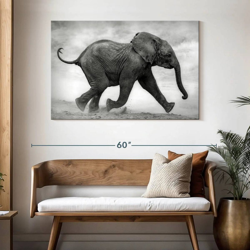 Bébé éléphant Brampt qui court, H 32 po x l 48 po