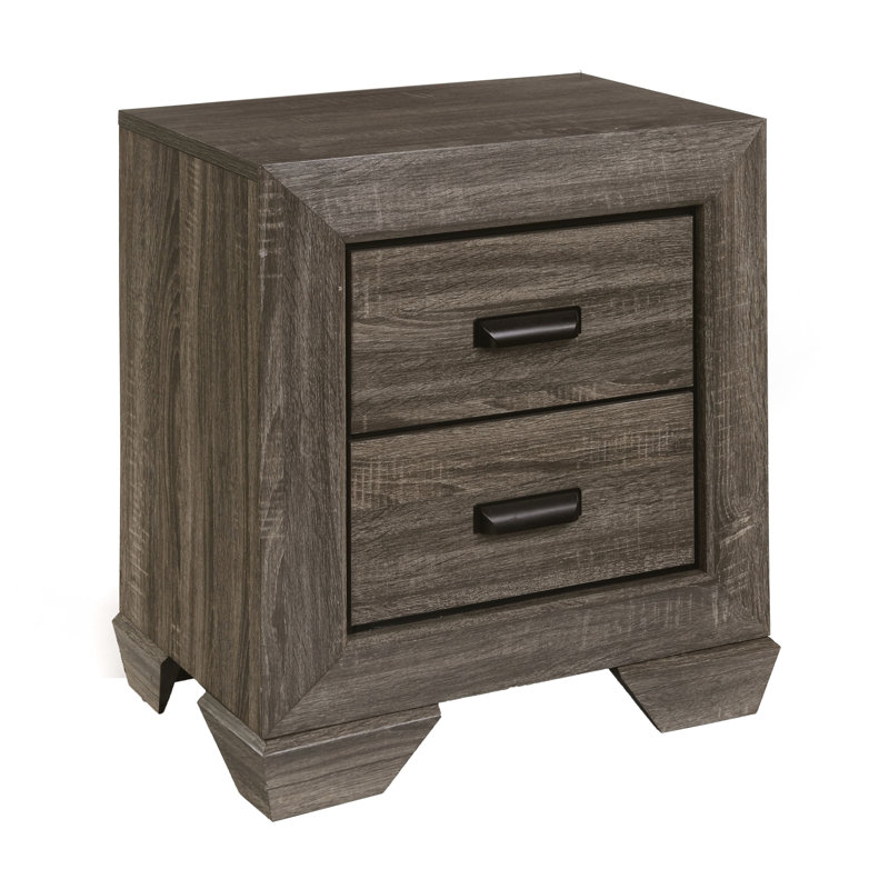 Table de chevet rustique en grain de gris vieilli - 2 tiroirs