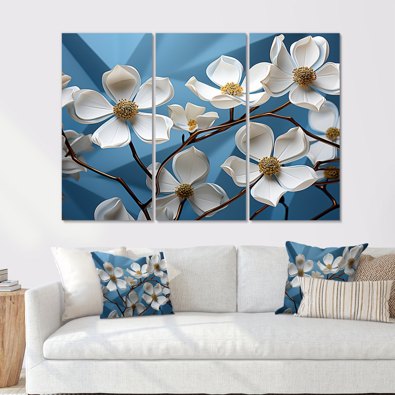 Cubist Dogwood Flowers Harmony - ensemble d'art sur toile Dogwood, H 40 po x l 60 po x P 1 po