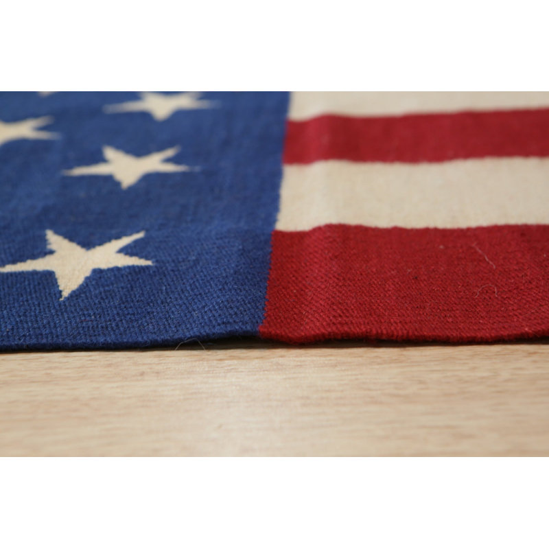 5x8 Coral Flat Weave Wool Stars Stripes Motif Geometric Modern Contemporary Carpet Rug