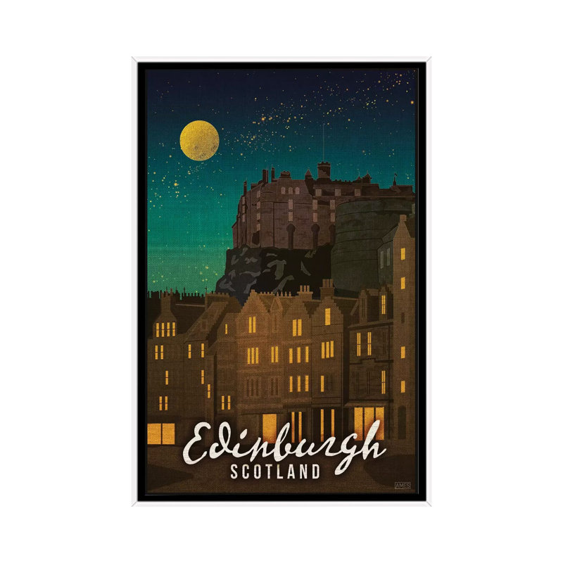«Écosse-Édimbourg» par Missy Ames - impression d'art graphique, H 26 po x l 18 po x 1,5 po, Toile blanche encadrée