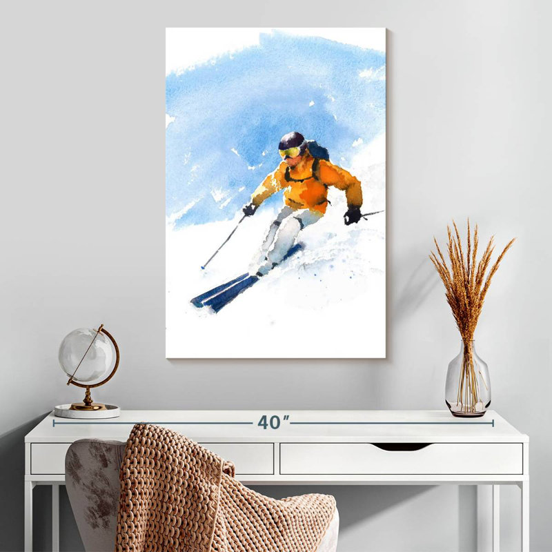 Sirci, skieur en action, H 30 po x l 20 po