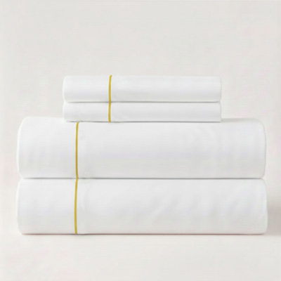500TC Cotton Single Embroidery Sateen Solid Cotton 4 Piece Sheet Set Fitted Sheet Fits Upto 16" Deep Pocket