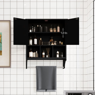 Bathroom Cabinet - Black, Abundant Storage, 27.94In D X 23.1In W 7.92In H Spacious Black For Items And Towel Holder