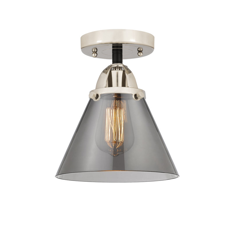 Plafonnier semi-encastré en verre à DEL, H 9,5 po x l 7,75 po x P 7,75 po, Plaqué couleur fumée, Nickel poli noir