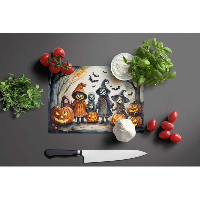 Trick or Treaters Spooky Halloween Glass Cutting Board Large