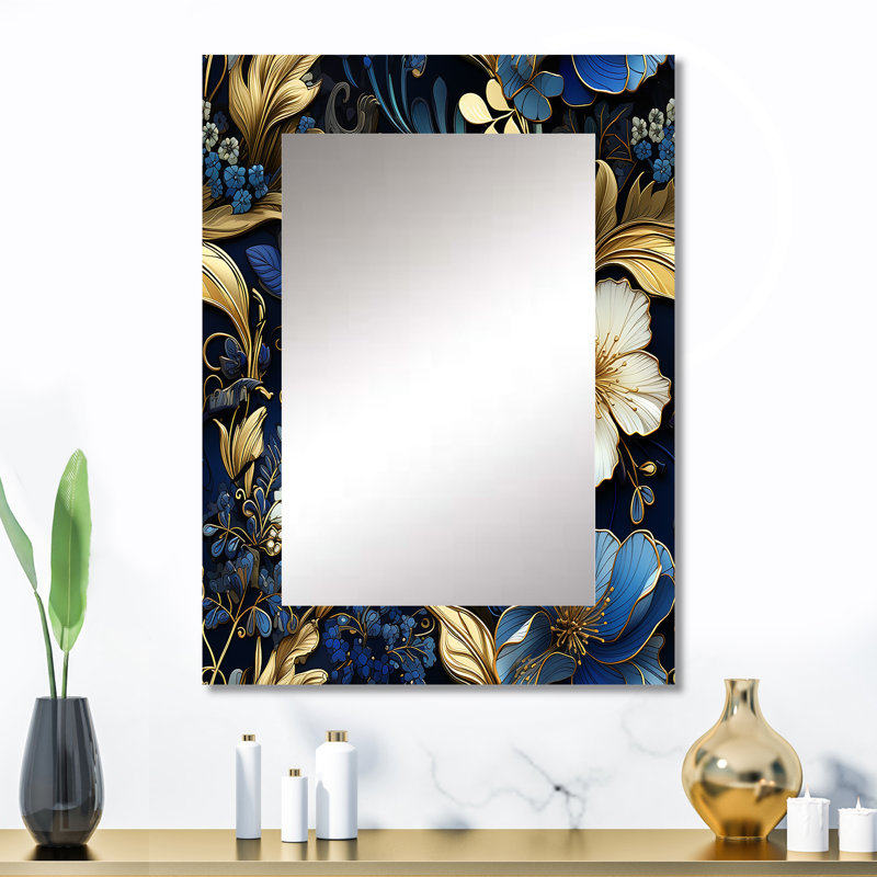 Motif victorien cobalt bleu nouveau vignes - grand miroir floral, décor de miroir mural traditionnel traditionnel